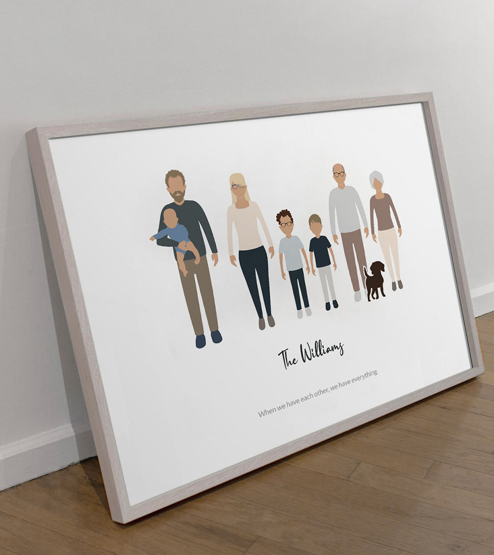 Personalized Christmas Gift for Mom From Daughter/son, Mother Birthday Gift,  Custom Family Portrait Illustration, Back View Family Portrait 