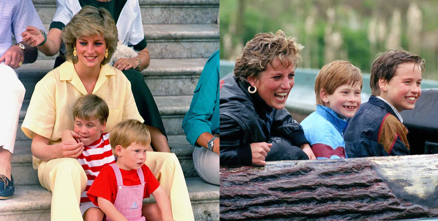 Diana spending quality time with her sons, Prince William and Prince Harry, showcasing her maternal care.