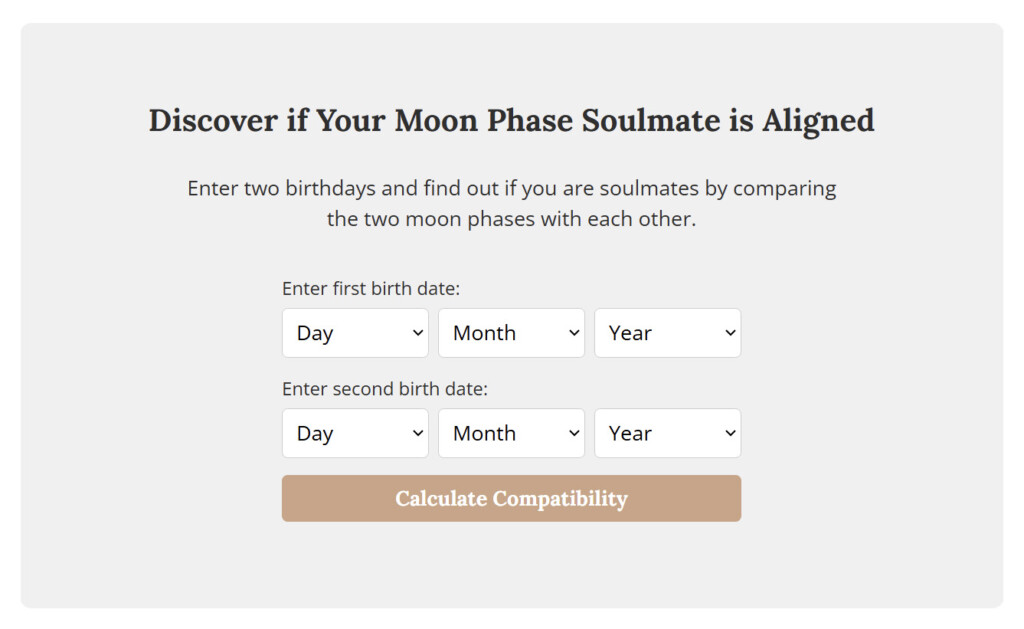 A screenshot of our moon phase compatibility calculator